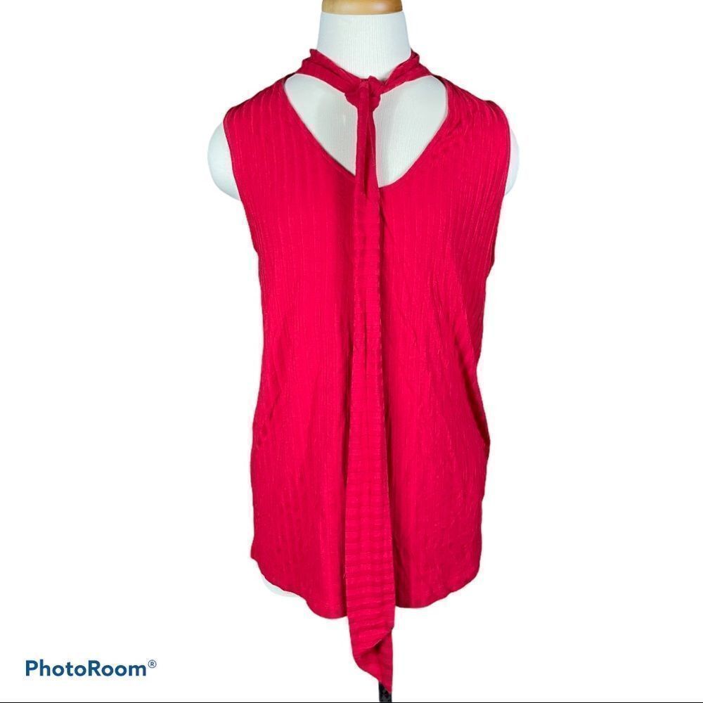 MICHEL STUDIO ribbed knit viscose tie neck tank